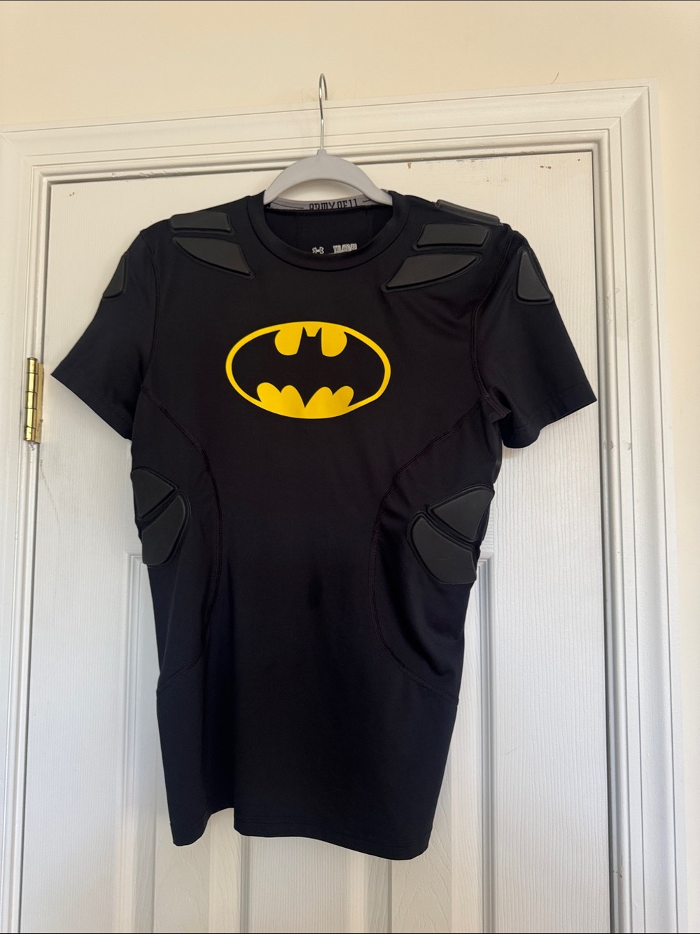 Under Armour Black Short Sleeve Batman Logo Tee with Yellow Emblem